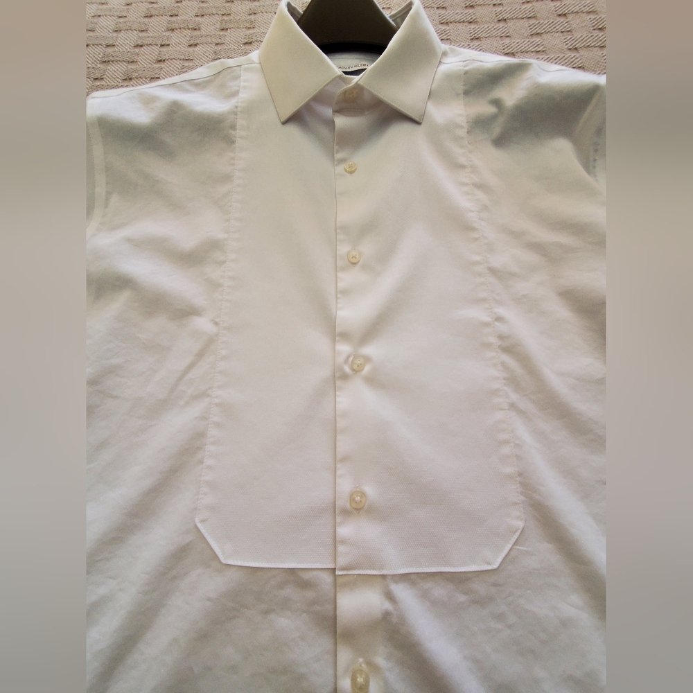 CK Calvin Klein White Tuxedo Shirt French Cuffs Bib Front Formal - Picture 3 of 11